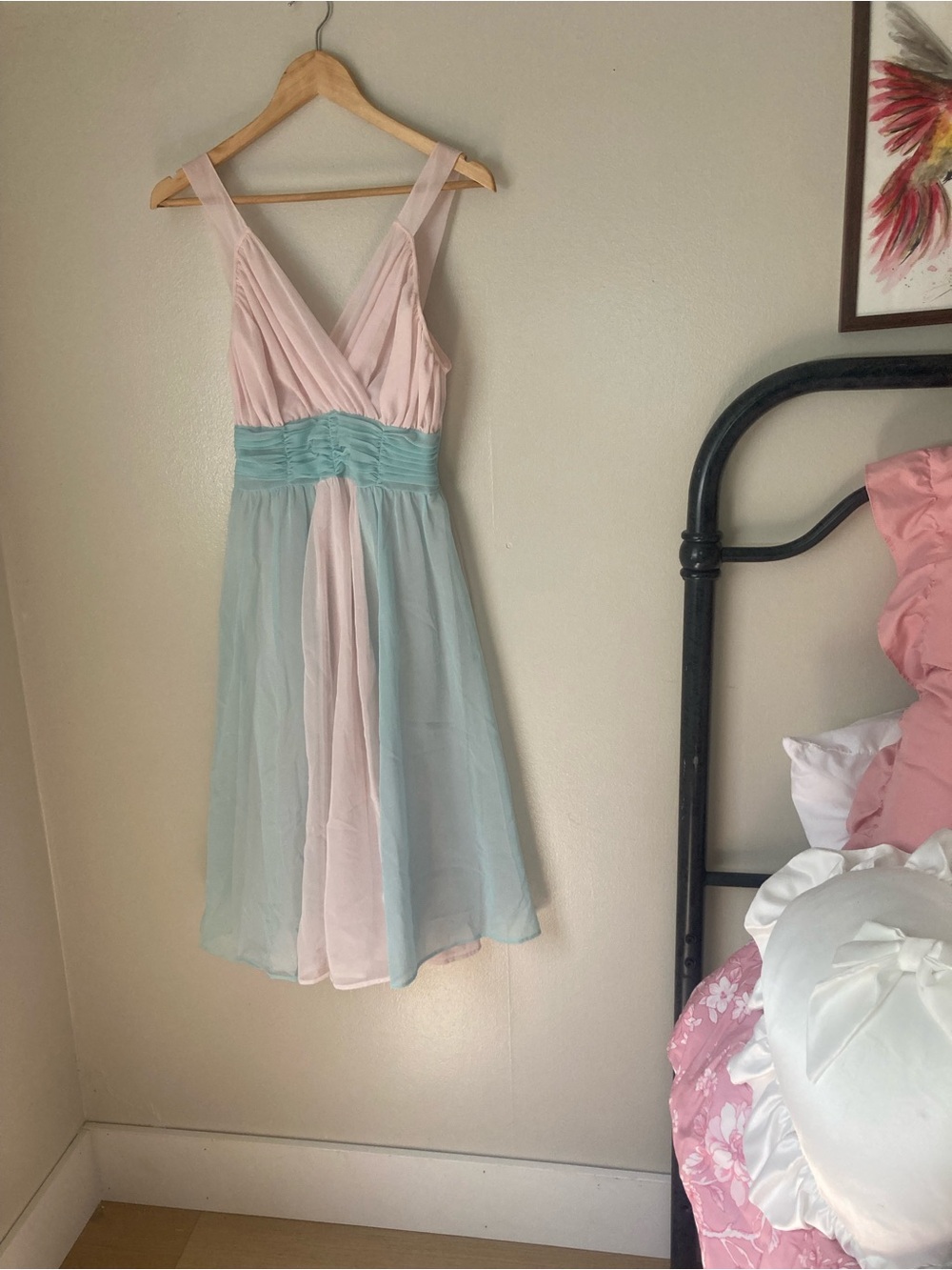 VINTAGE 1980’S Pastel Pink and Blue Chiffon Dress